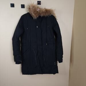 McGinn Black Full Zip Quilted Puffer Coat with Faux Fur Hood Size 36